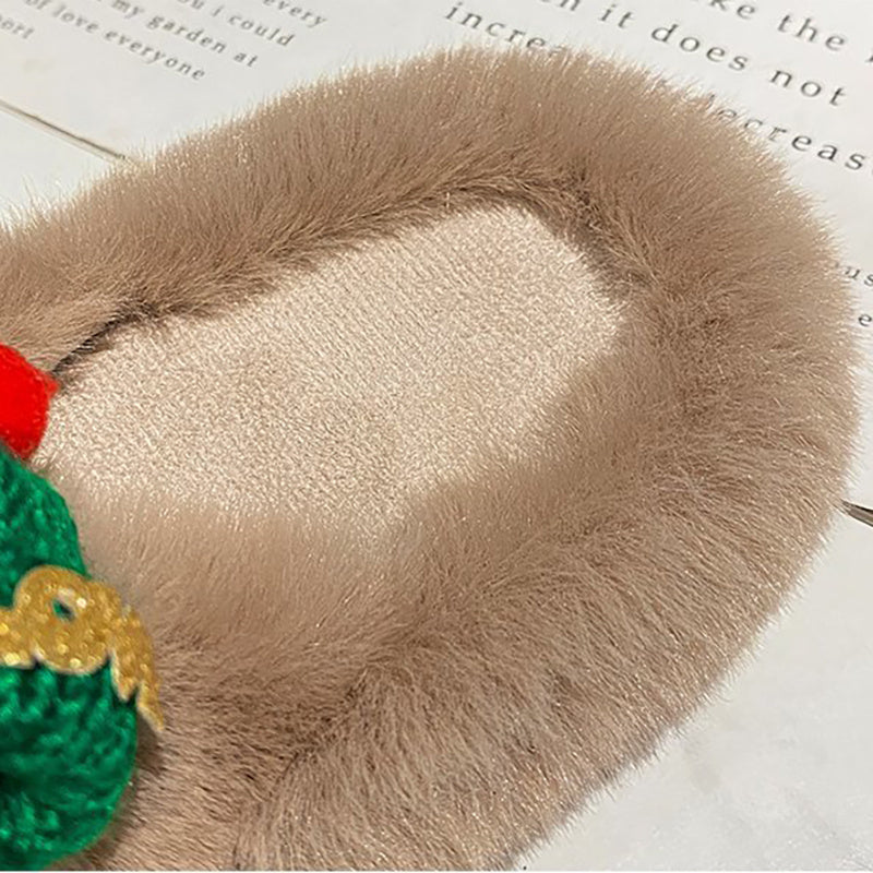 Christmas Hat Decoration Super Hairy Women's Slippers